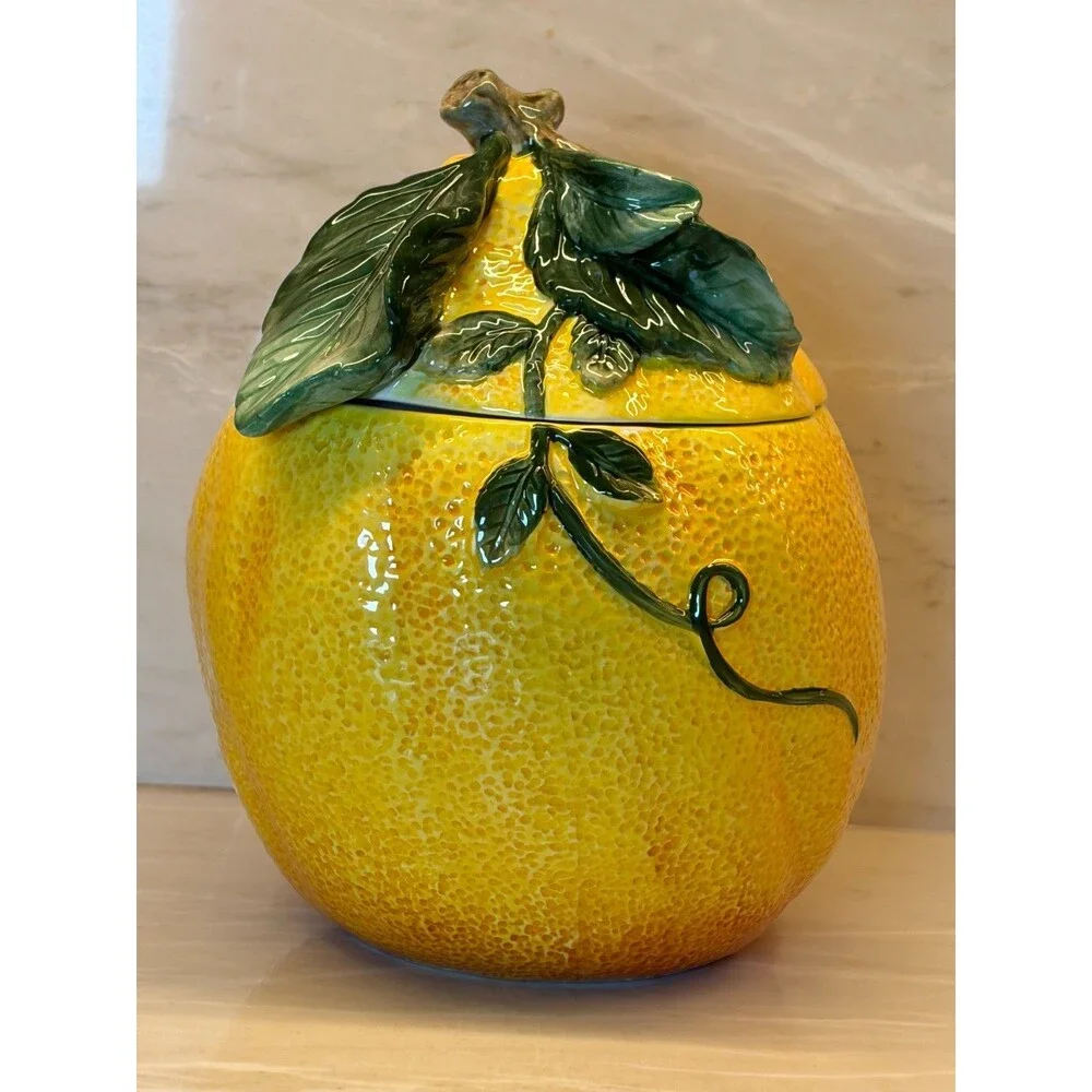 Corner Ruby The Lemon Collection Ceramic Cookie Jar Canister Lidded Fruit Stem